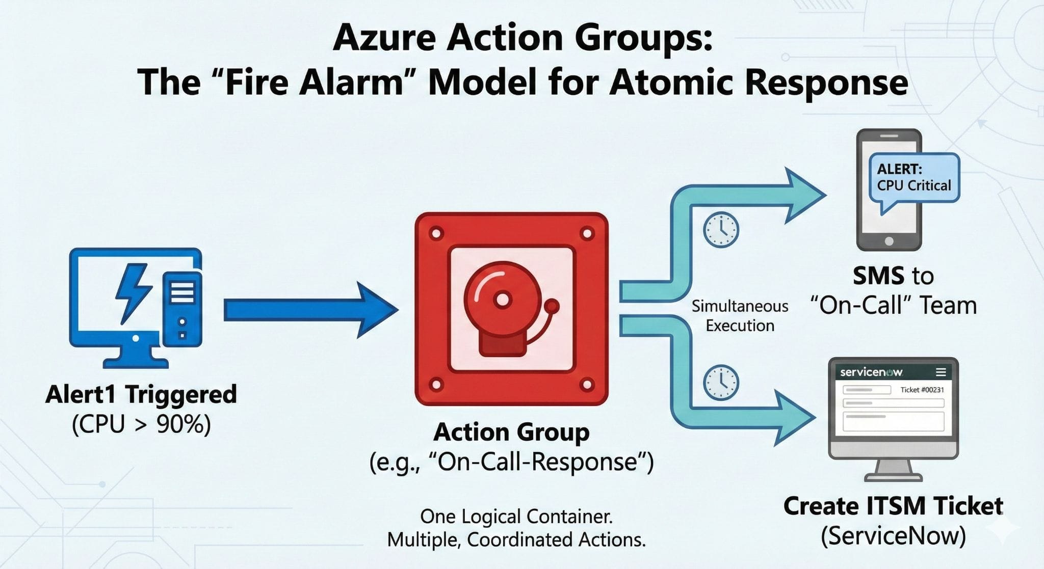 Infographic: Azure Action Groups as a Fire Alarm Model