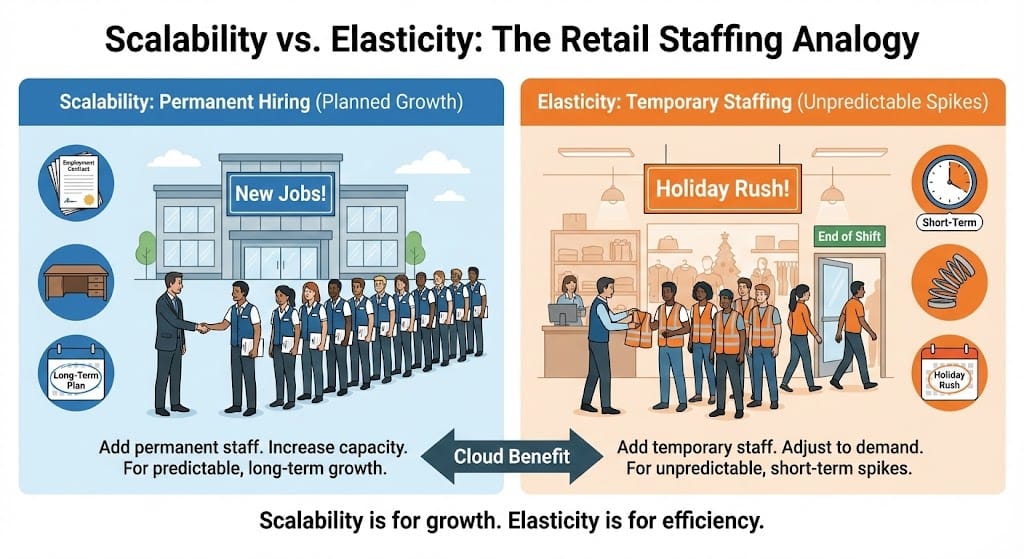 Comparison of Scalability versus Elasticity